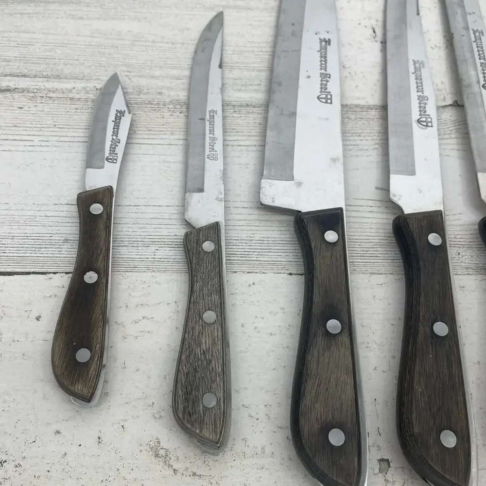 Emperor Steel Knifes Set Vintage Wooden Made In Japan Set Of 6